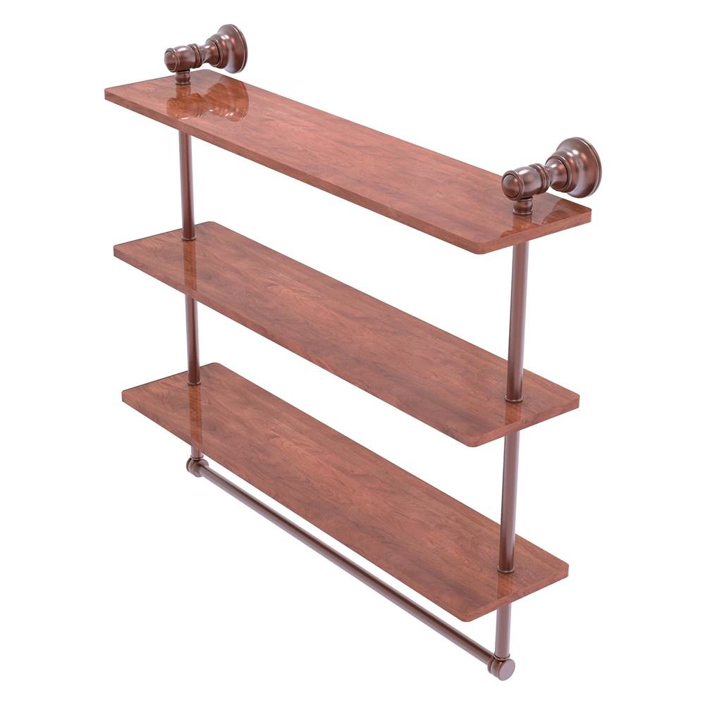 Allied Brass Carolina Collection 22 Inch Triple Wood Shelf with Towel Bar - Antique Copper