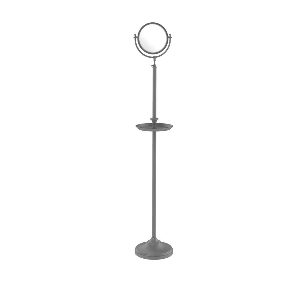 Allied Brass Floor Standing Make-Up Mirror 8 Inch Diameter with 5X Magnification and Shaving Tray