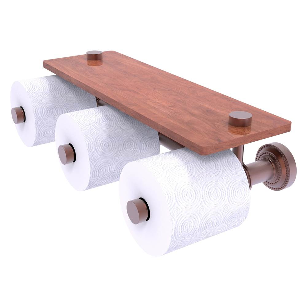 Allied Brass Dottingham Collection Horizontal Reserve 3 Roll Toilet Paper Holder with Wood Shelf - Antique Copper