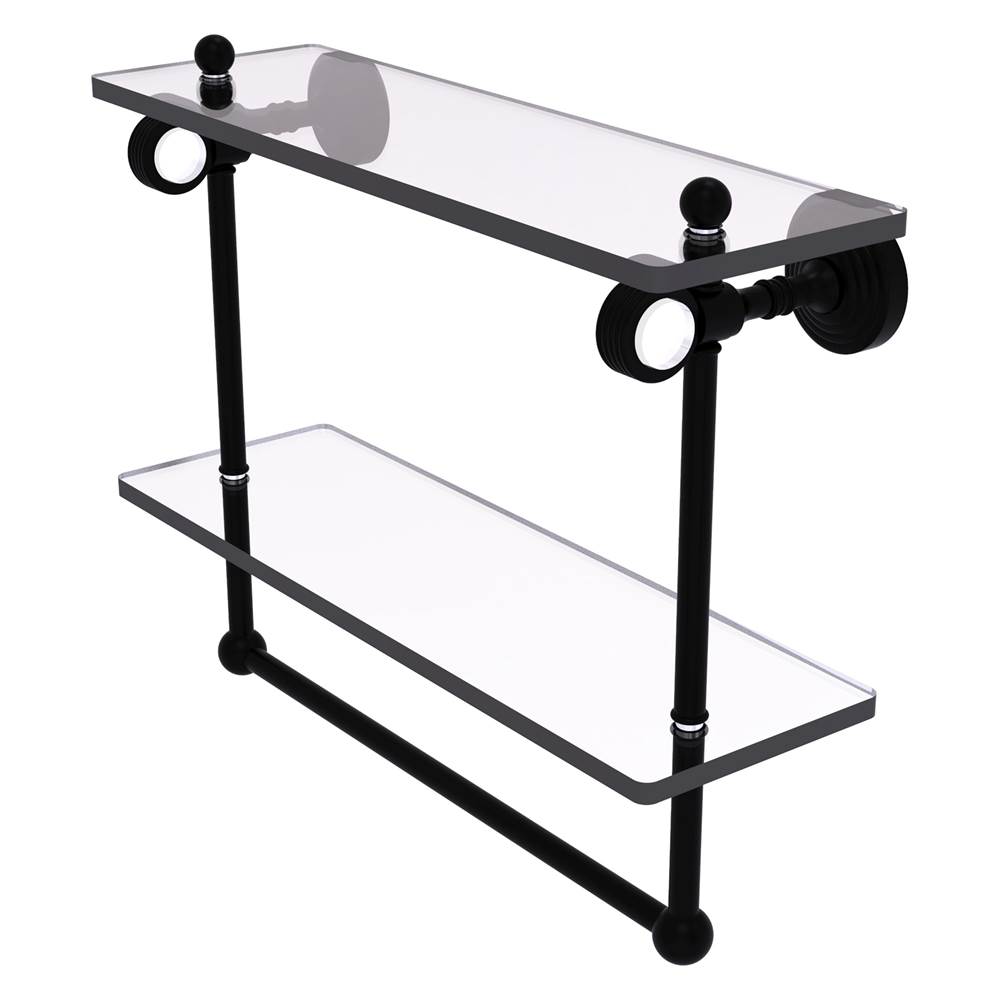 Allied Brass Pacific Grove Collection 16 Inch Double Glass Shelf with Towel Bar and Grooved Accents - Matte Black