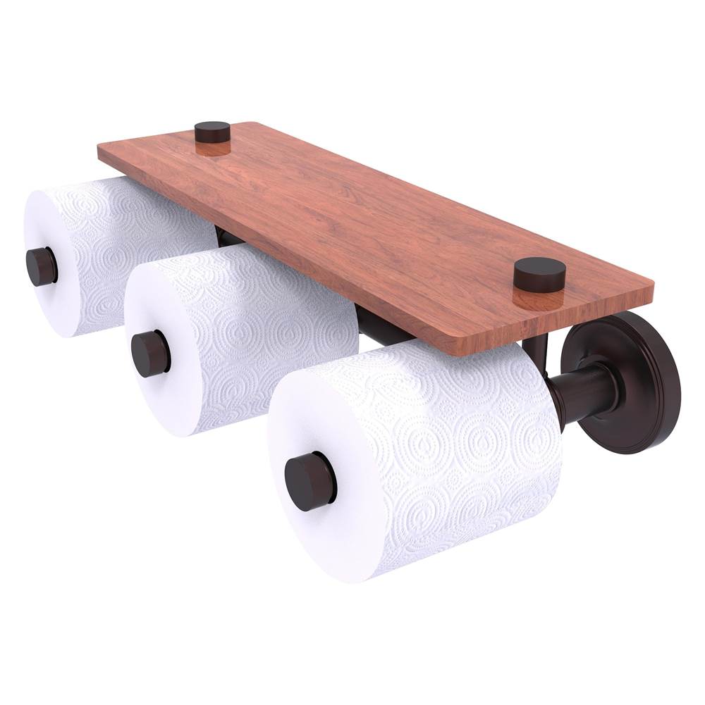 Allied Brass Prestige Regal Collection Horizontal Reserve 3 Roll Toilet Paper Holder with Wood Shelf - Antique Bronze
