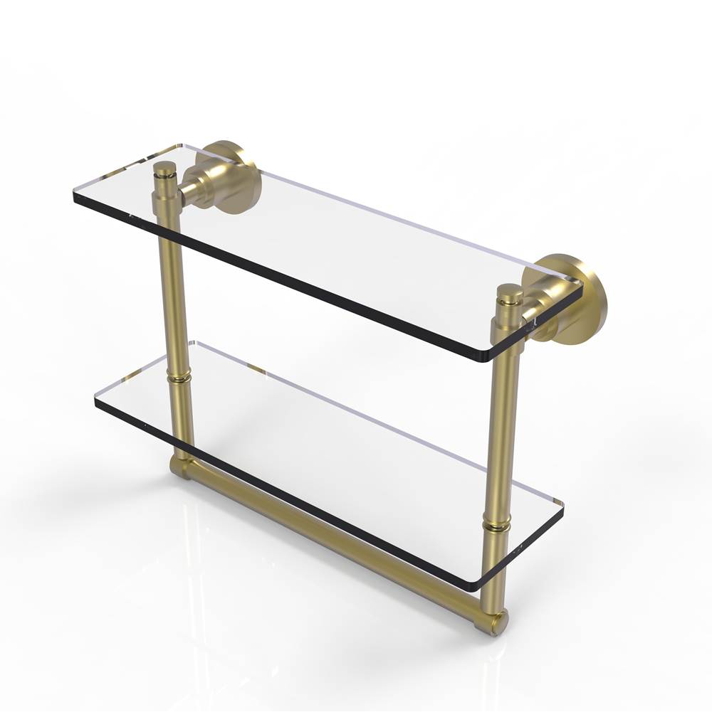 Allied Brass Washington Square Collection 16 Inch Two Tiered Glass Shelf with Integrated Towel Bar