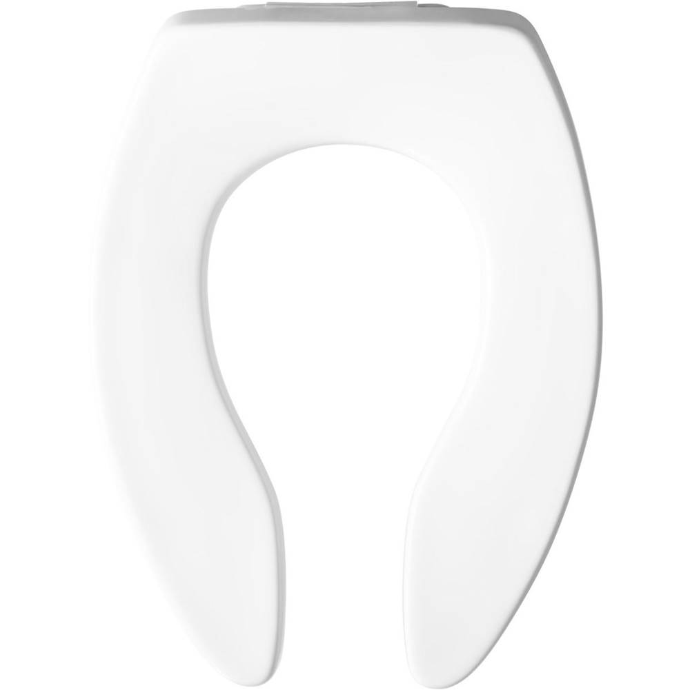 Bemis Elongated Commercial Plastic Open Front Less Cover Toilet Seat with STA-TITE Check Hinge - White