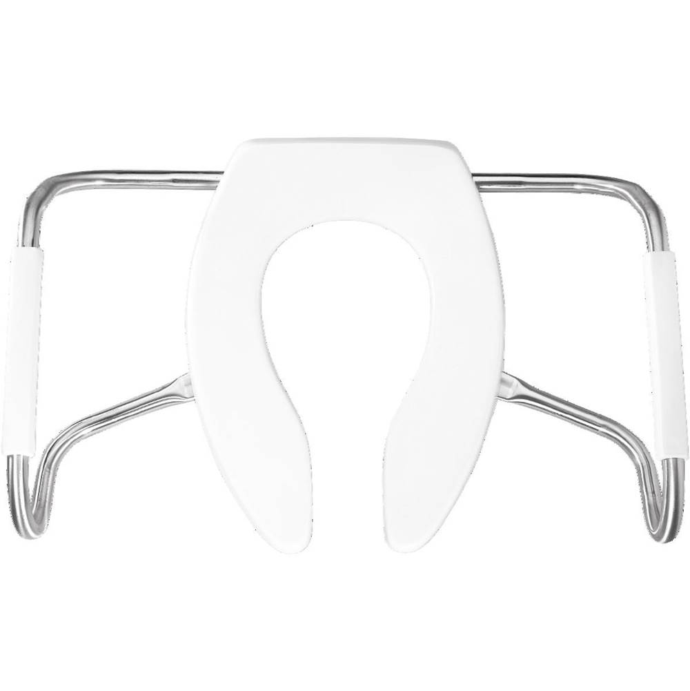 Bemis Elongated Plastic Closed Front With Cover Medic-Aid Toilet Seat with STA-TITE, DuraGuard and Stainless Steel Safety Side Arms - White