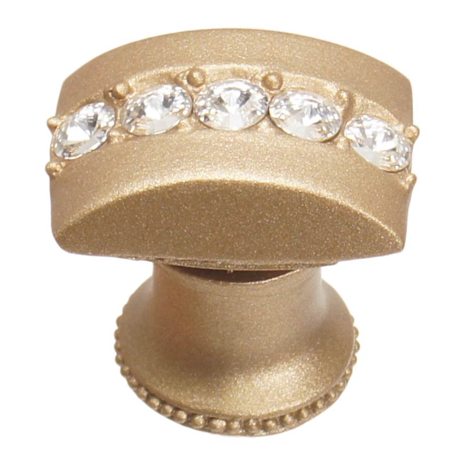 Carpe Diem Hardware Cache Rectangle Knob With Flared Foot With Center Of 5 Rivoli Swarovski Clear Crystals In Soft Gold.