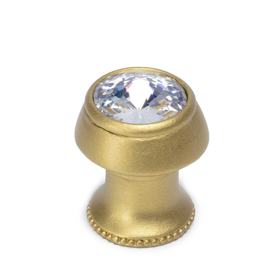 Carpe Diem Hardware Cache Round Knob With Flared Foot With An Rivoli Swarovski Clear Crystals In Soft Gold.