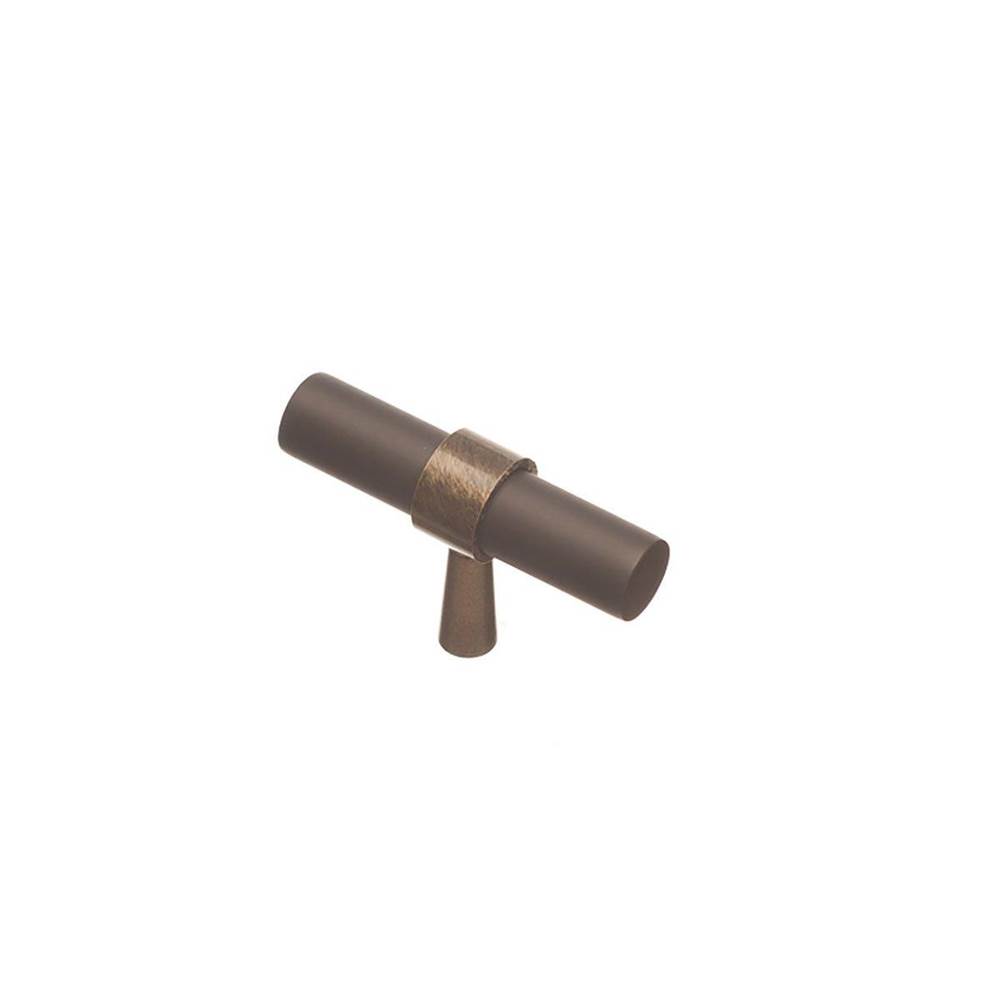 Colonial Bronze T Cabinet Knob Hand Finished in Light Statuary Bronze and Matte Oil Rubbed Bronze