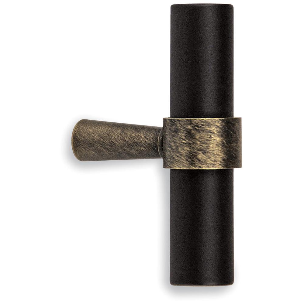 Colonial Bronze T Cabinet Knob Hand Finished in Matte Oil Rubbed Bronze and Satin Bronze