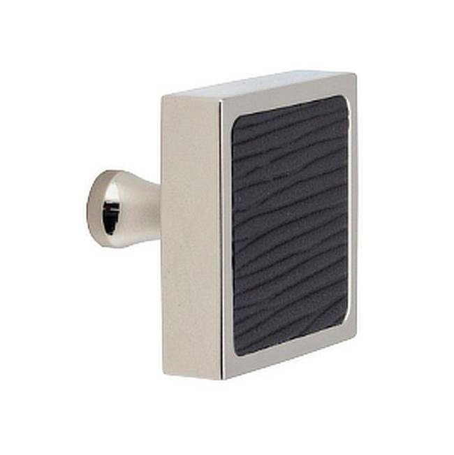 Colonial Bronze Leather Accented Square Cabinet Knob With Flared Post, Satin Graphite x Shagreen Ink Leather