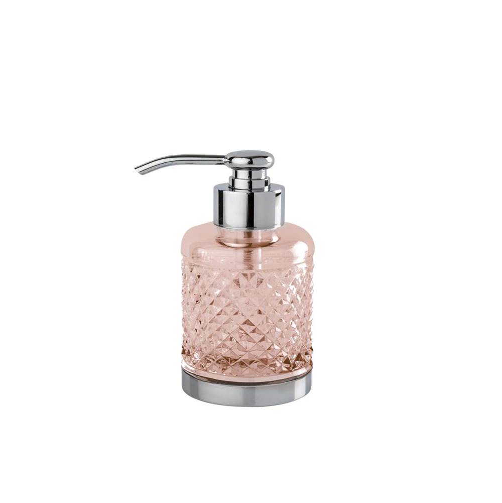 Cristal & Bronze Free-Standing Soap Dispenser, Small Size, Cont. 210Ml, Ø8cm, H. 13.5cm, Pink Crystal