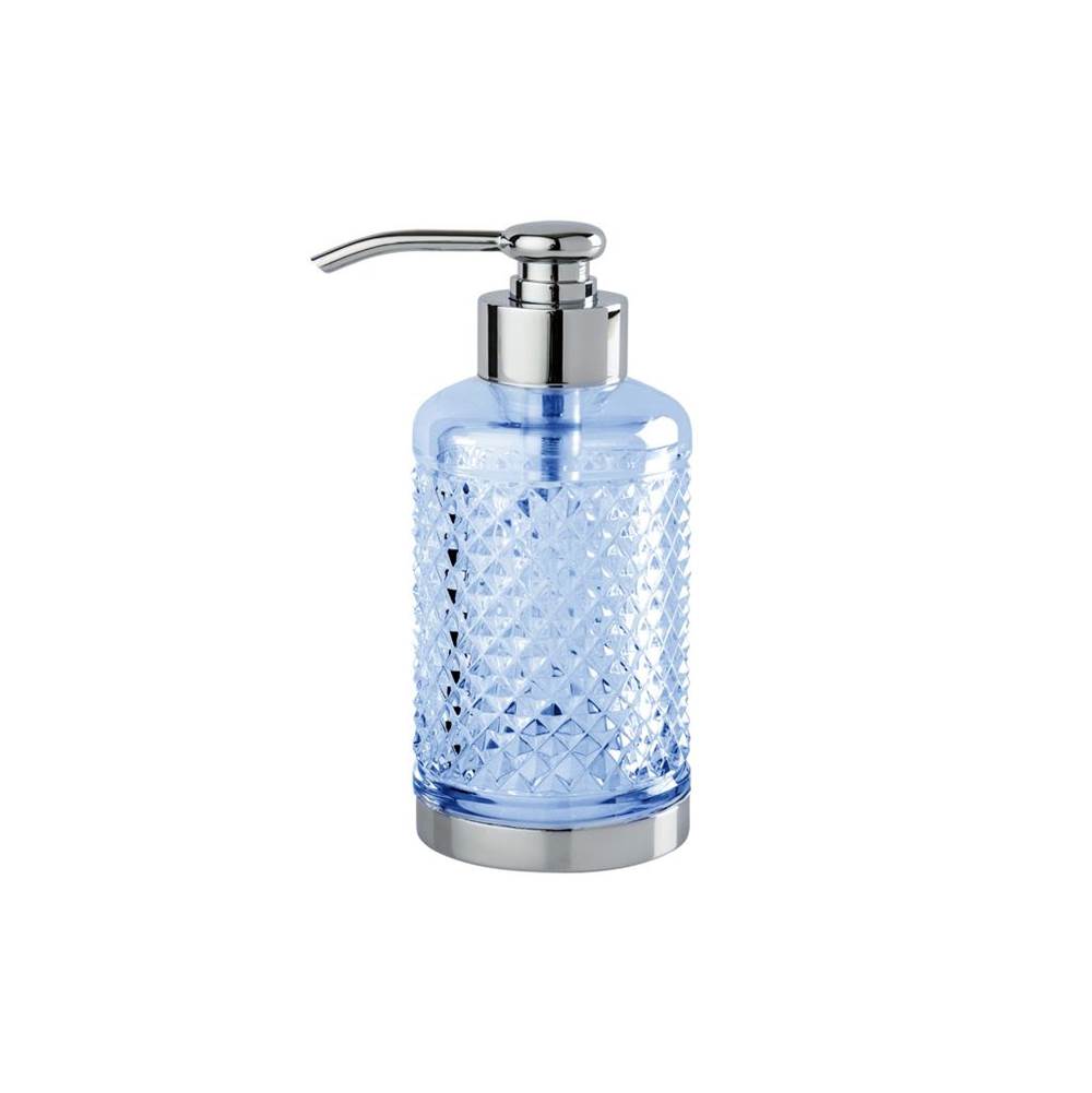 Cristal & Bronze Free-Standing Soap Dispenser, Large Size, Cont. 360Ml, Ø8cm, H. 17cm, Blue Crystal