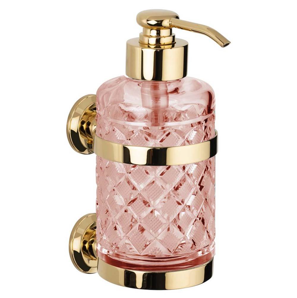 Cristal & Bronze Wall Mounted Soap Dispenser, Large Size, Cont. 360Ml, Pink Crystal