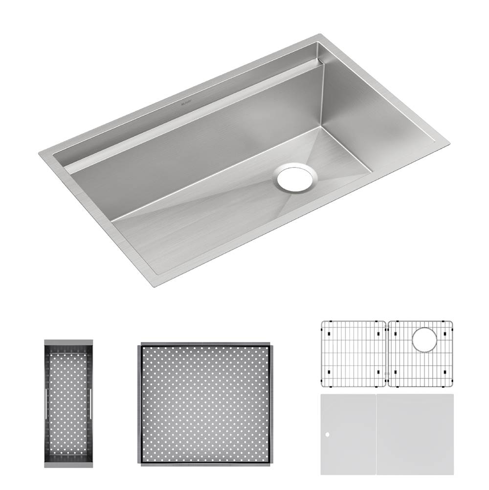 Elkay Reserve Selection Circuit Chef Workstation Stainless Steel, 32-1/2'' x 20-1/2'' x 10'' Single Bowl Undermount Sink Kit with White Polymer Boards