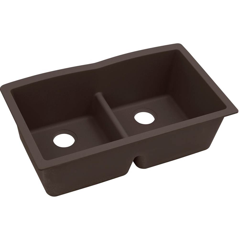 Elkay Reserve Selection Elkay Quartz Luxe 33'' x 19'' x 10'', Equal Double Bowl Undermount Sink with Aqua Divide, Chestnut