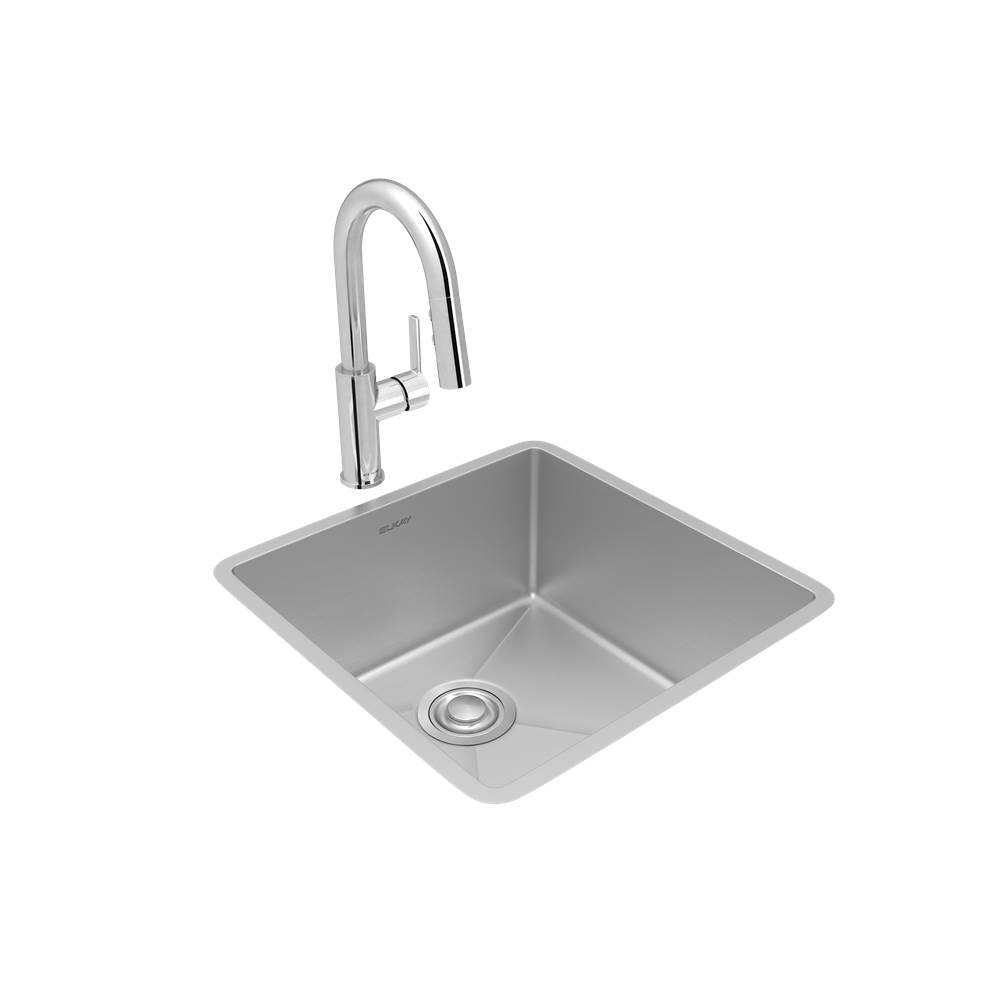 Elkay Crosstown 18 Gauge Stainless Steel 18-1/2'' x 18-1/2'' x 9'', Single Bowl Undermount Sink and Faucet Kit with Drain