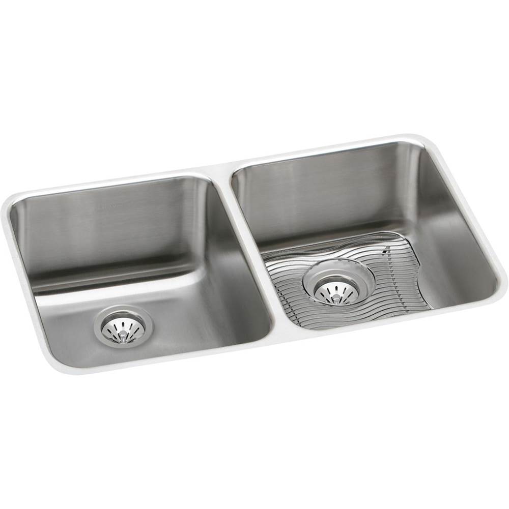 Elkay Lustertone Classic Stainless Steel 30-3/4'' x 18-1/2'' x 10'', Equal Double Bowl Undermount Sink Kit