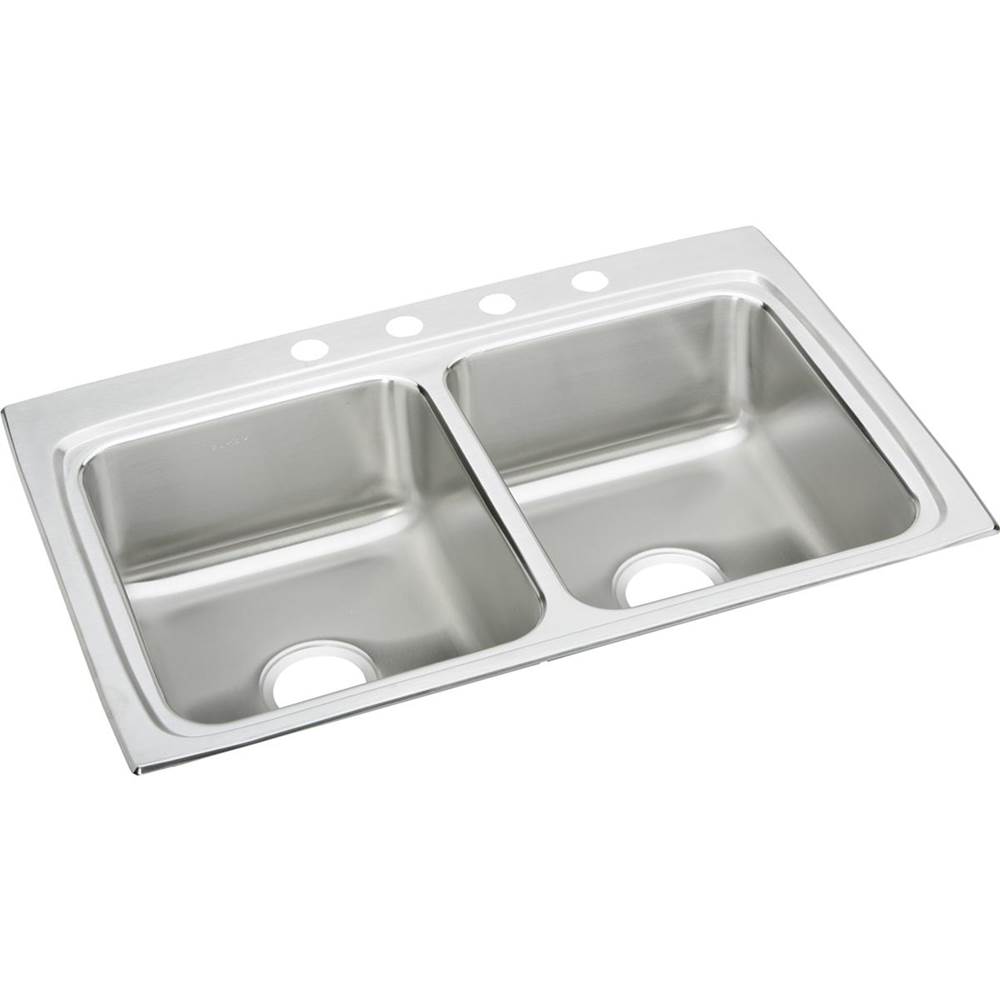 Elkay Lustertone Classic Stainless Steel 33'' x 22'' x 8-1/8'', 1-Hole Equal Double Bowl Drop-in Sink