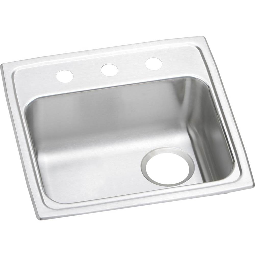 Elkay Lustertone Classic Stainless Steel 19'' x 18'' x 6-1/2'', 3-Hole Single Bowl Drop-in ADA Sink with Right Drain