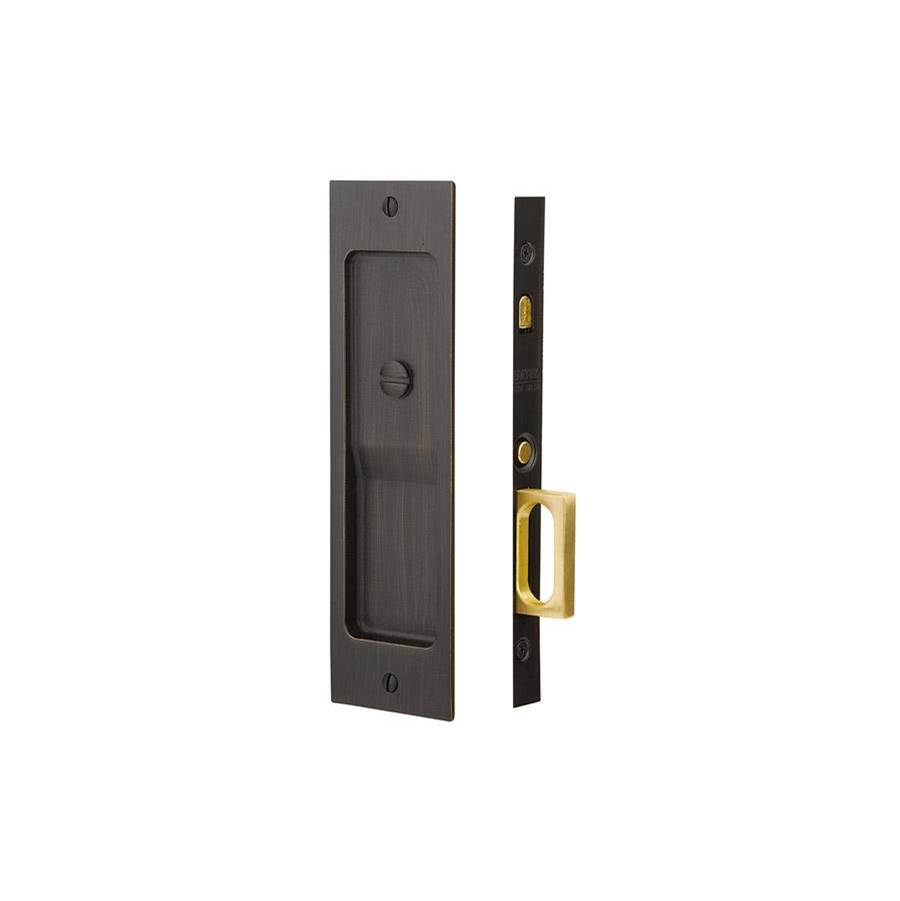 Emtek Keyed, Sandcast Bronze, Rustic Modern Rectangular Pocket Door Mortise Lock, MB