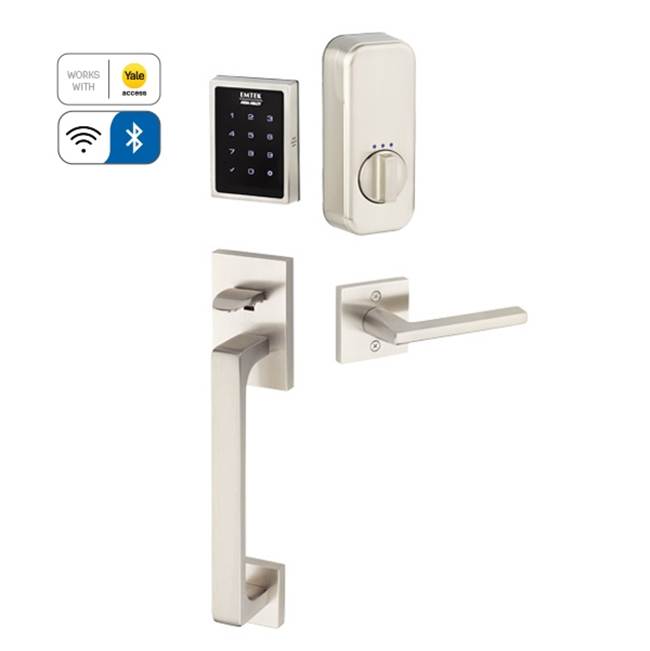 Emtek Electronic EMPowered Motorized Touchscreen Keypad Smart Lock Entry Set with Baden Grip - works with Yale Access, Basel Lever, LH, US15