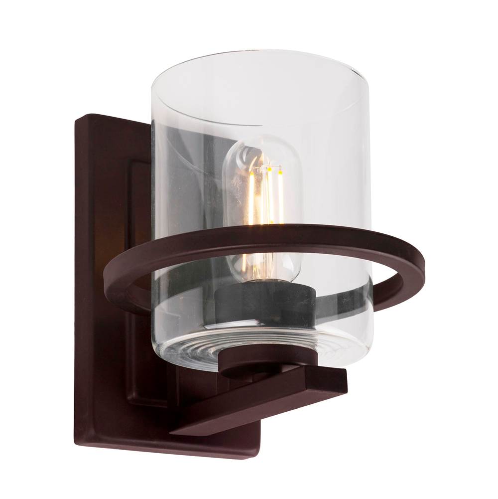 Forte Lighting Halo 1-Light Black Wall Sconce with Clear Glass
