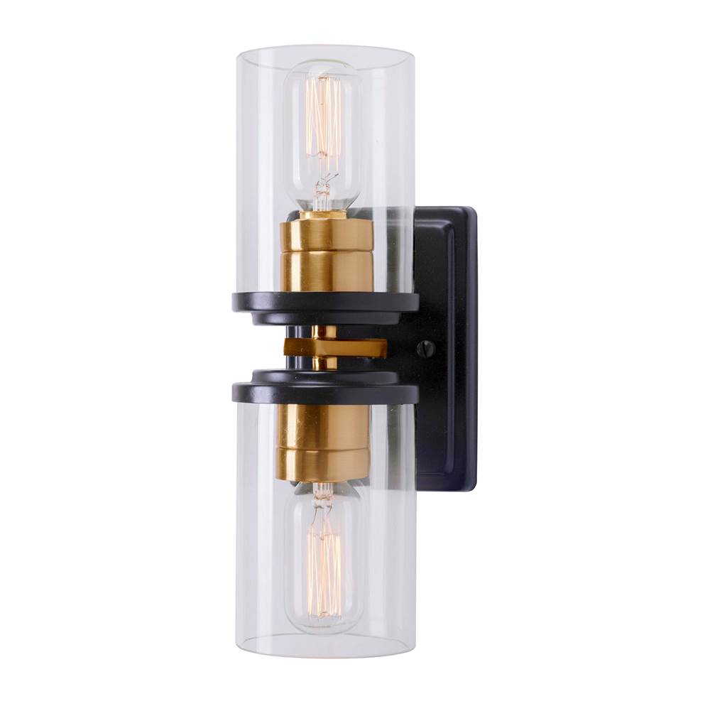 Forte Lighting Duo 2-Light Black and Soft Gold Wall Sconce with Clear Glass