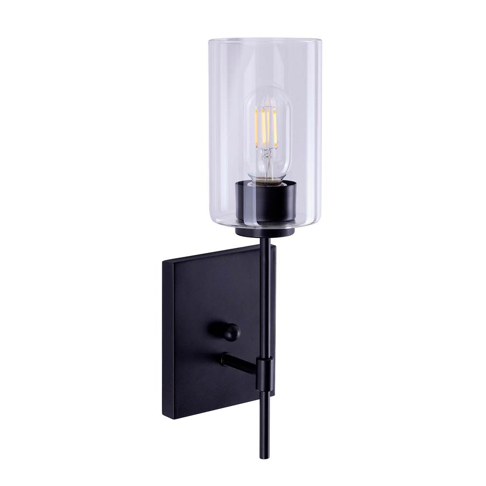 Forte Lighting Faye 1-Light Black Wall Sconce with Clear Glass