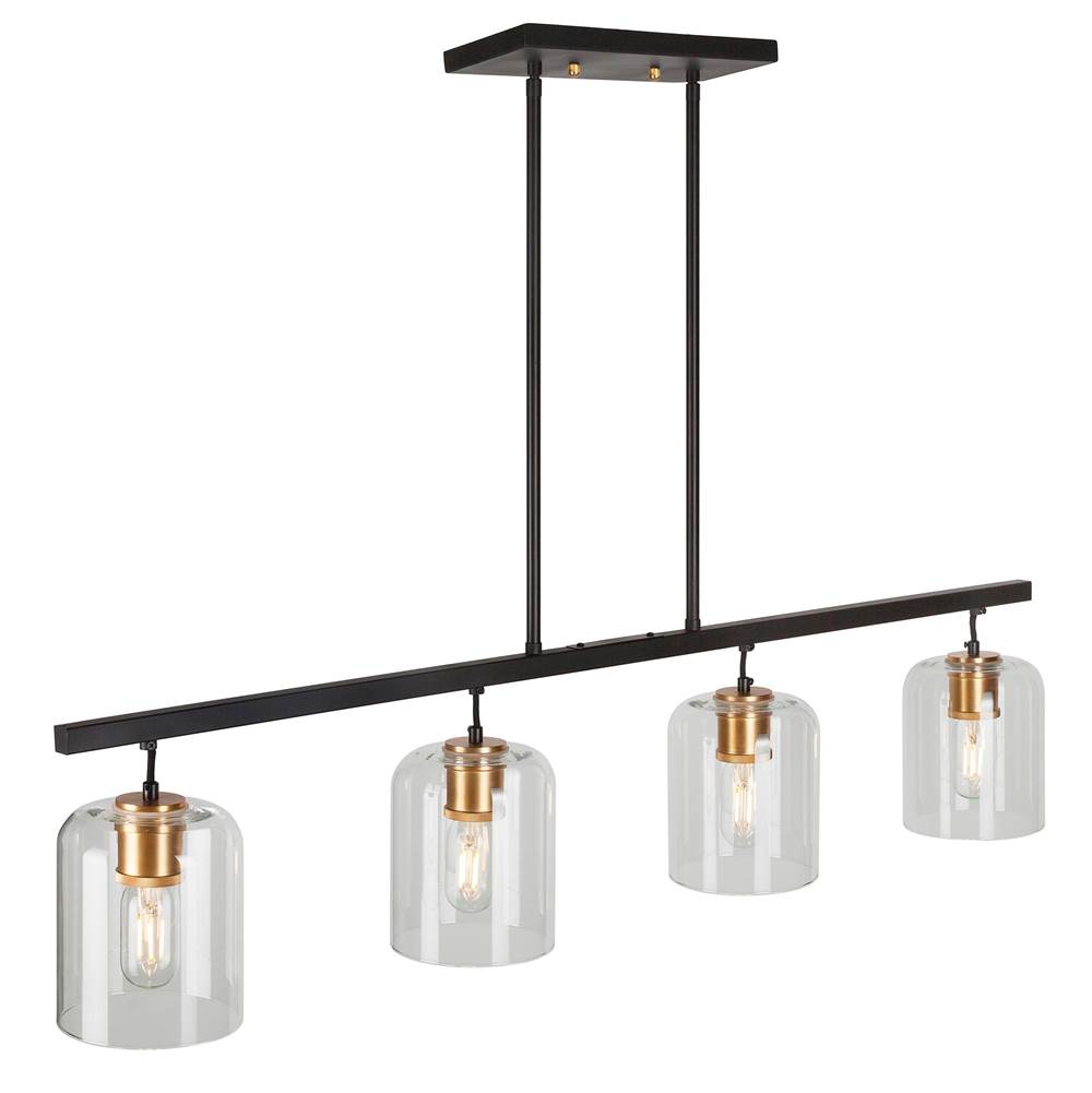 Forte Lighting Tyrone 4-Light Black and Soft Gold Linear Chandelier with Clear Glass