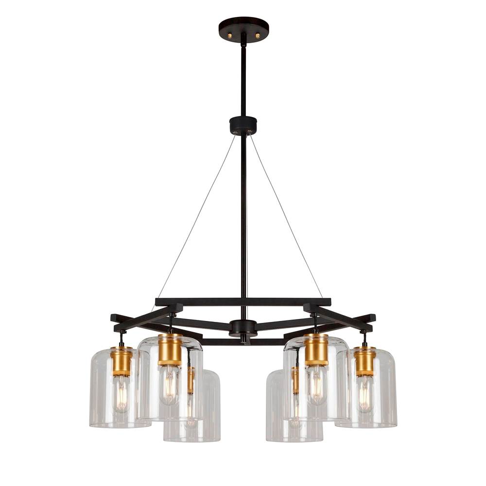 Forte Lighting Tyrone 6-Light Black and Soft Gold Chandelier with Clear Glass