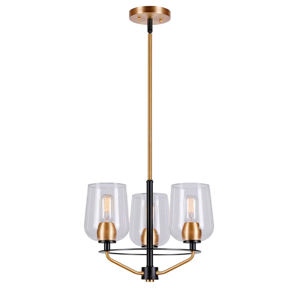 Forte Lighting Palmer 3-Light Black and Soft Gold Chandelier with Clear Glass