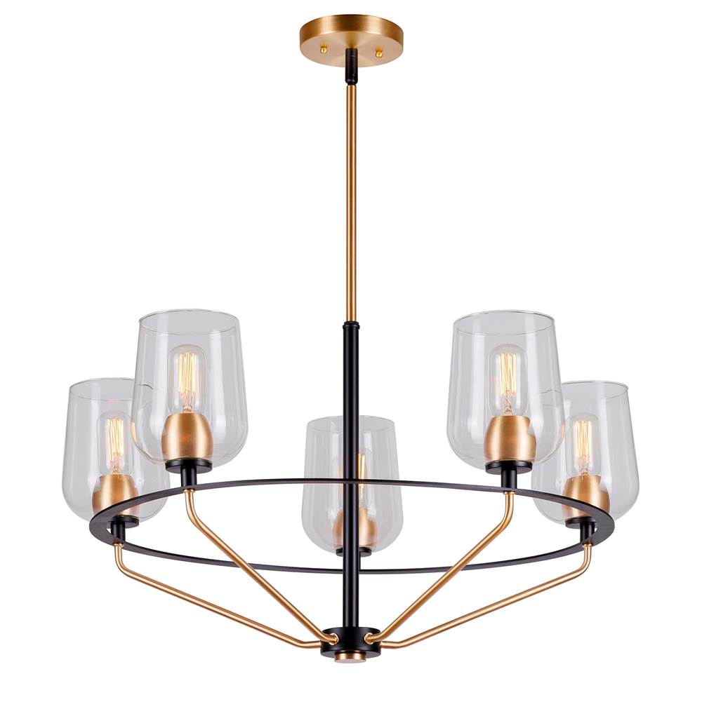 Forte Lighting Palmer 5-Light Black and Soft Gold Chandelier with Clear Glass