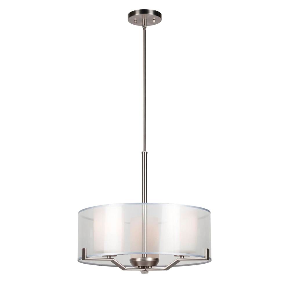 Forte Lighting Shaw 3-Light Brushed Nickel Drum Pendant with Satin Opal Glass