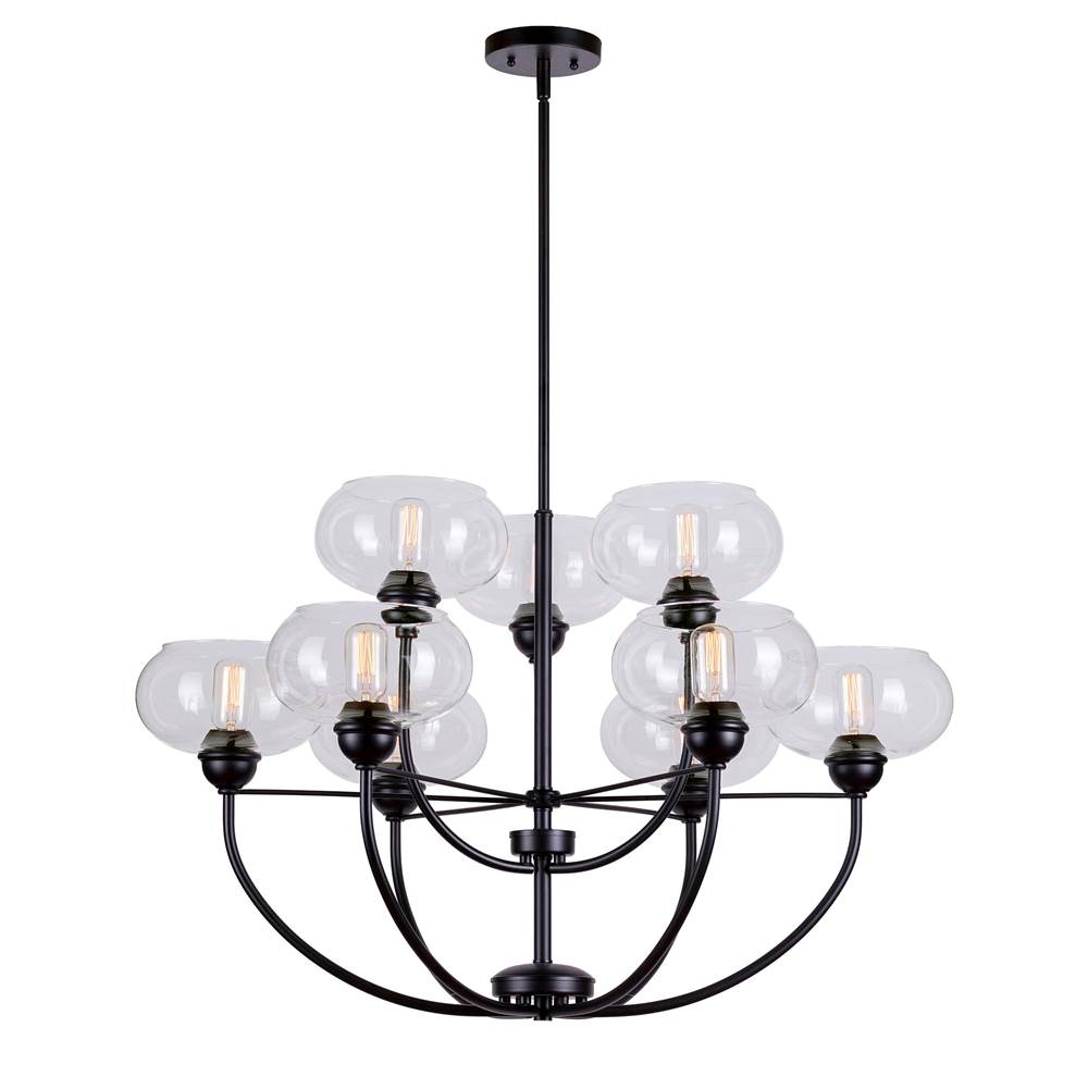 Forte Lighting Cameron 9-Light Black Chandelier with Clear Glass
