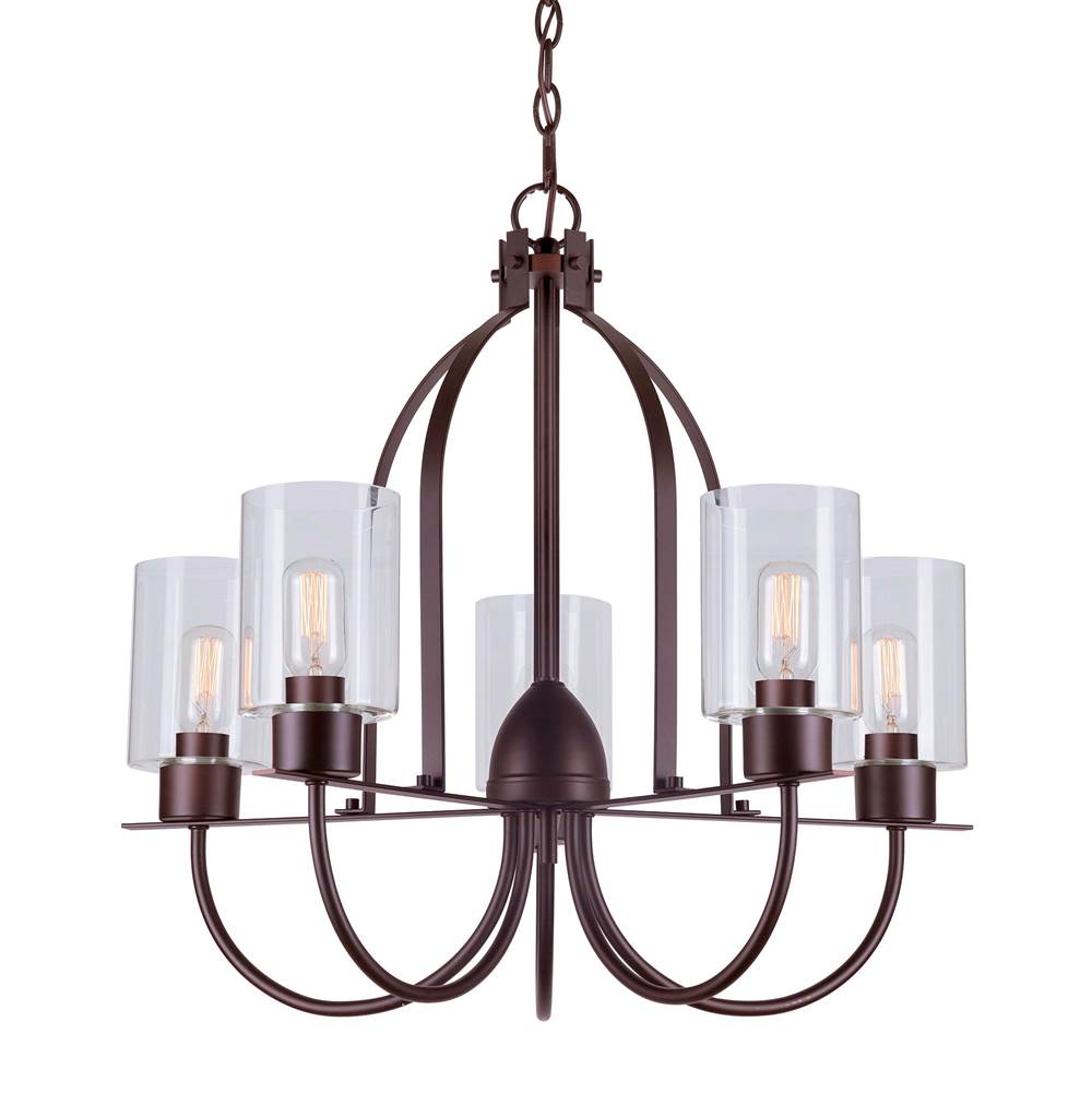 Forte Lighting Tama 5-Light Antique Bronze Chandelier with Clear Glass Shade