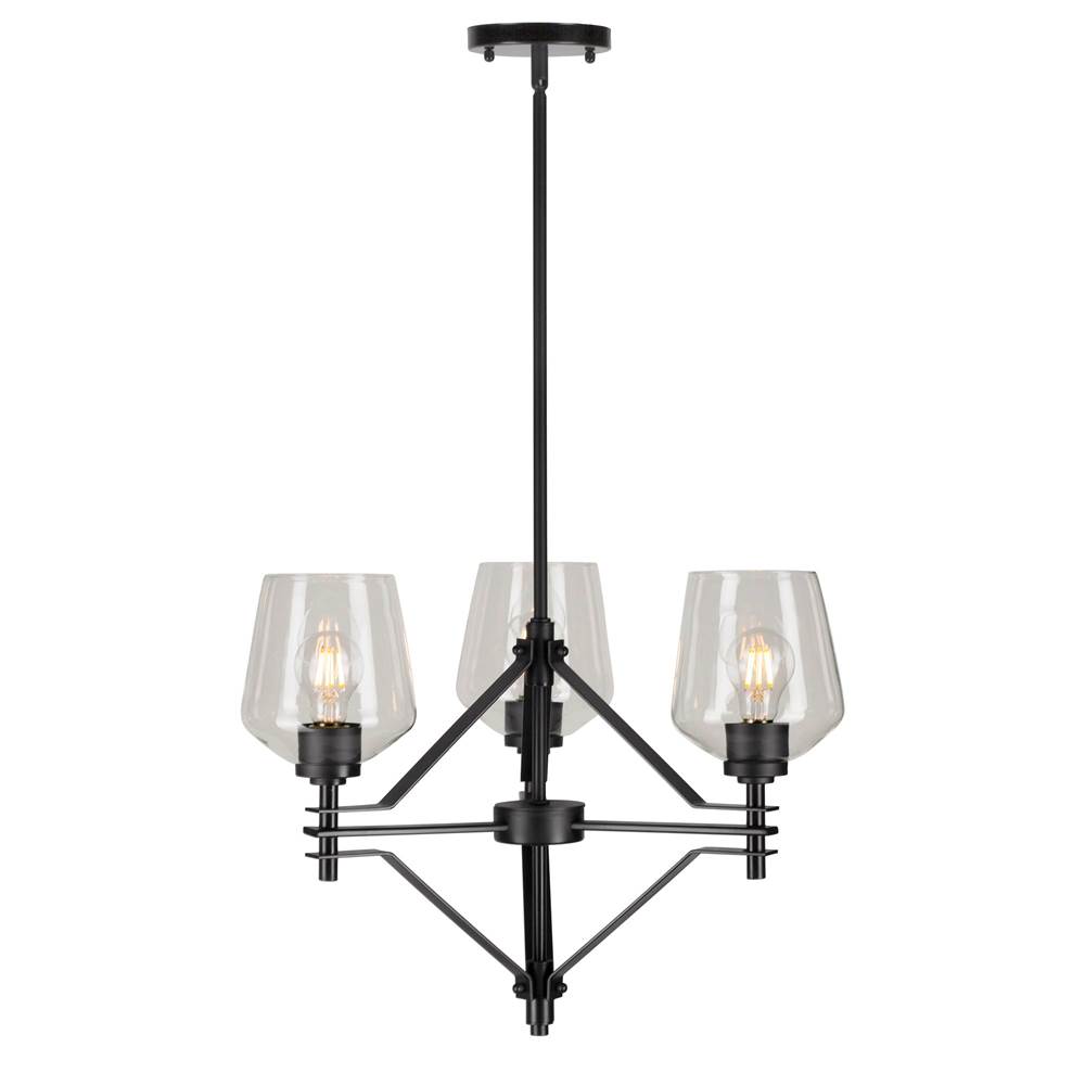 Forte Lighting Chalice 3-Light Black Chandelier with Clear Glass