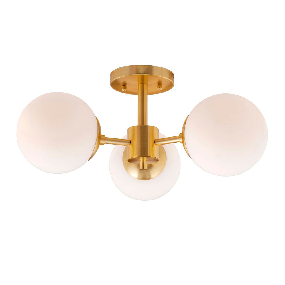 Forte Lighting Farrell 3-Light Soft Gold semi flush mount with Satin Opal Glass