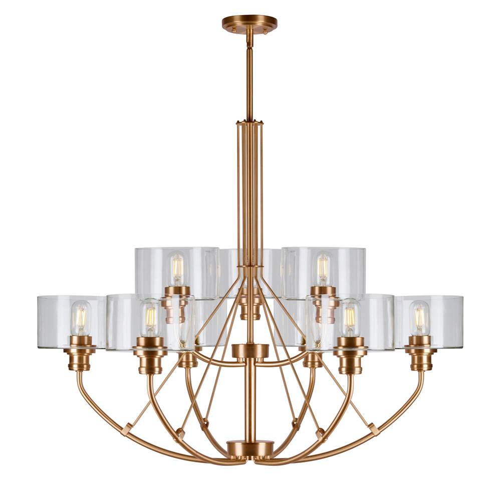Forte Lighting Zane 9-Light Soft Gold Chandelier with Clear Glass