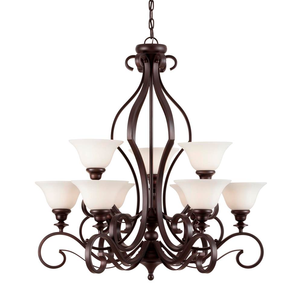 Forte Lighting Perry 9-Light Antique Bronze Chandelier with Satin White Glass