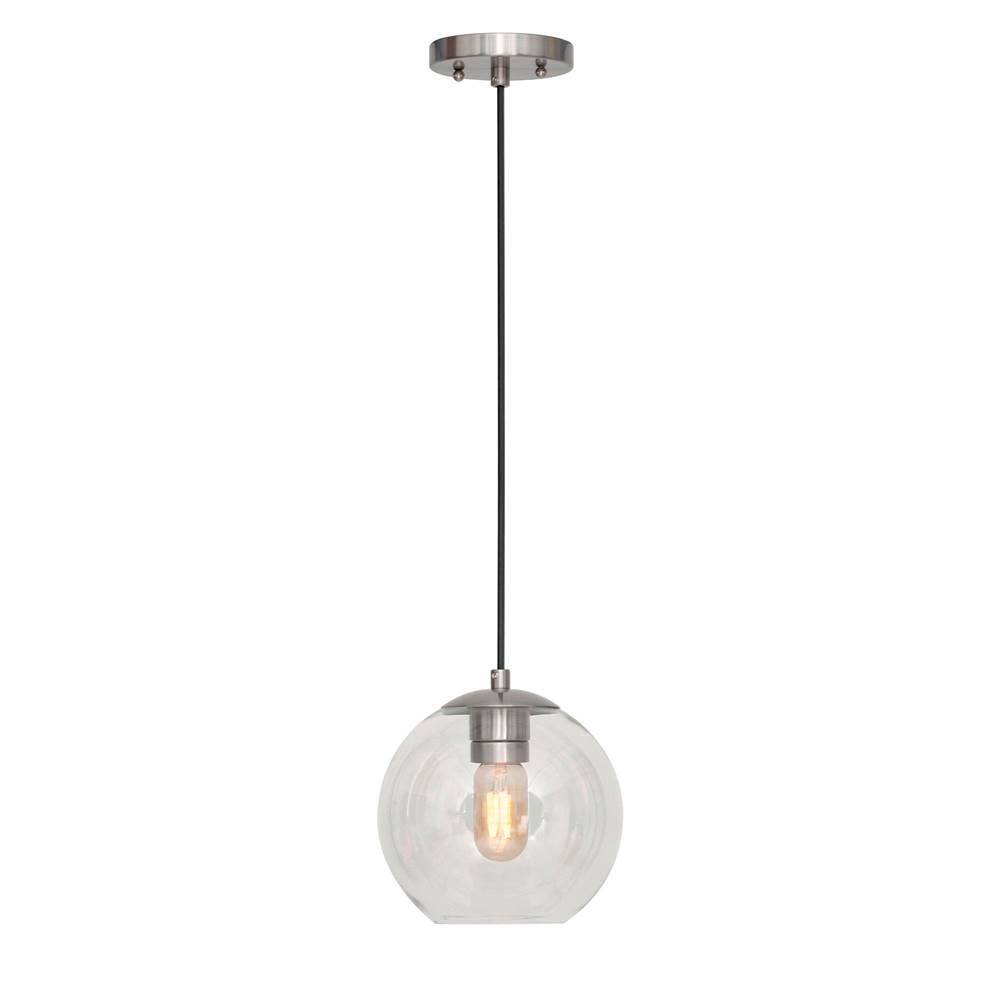 Forte Lighting Milo 1-Light Brushed Nickel In. Glass Pendant with Clear Globe Glass
