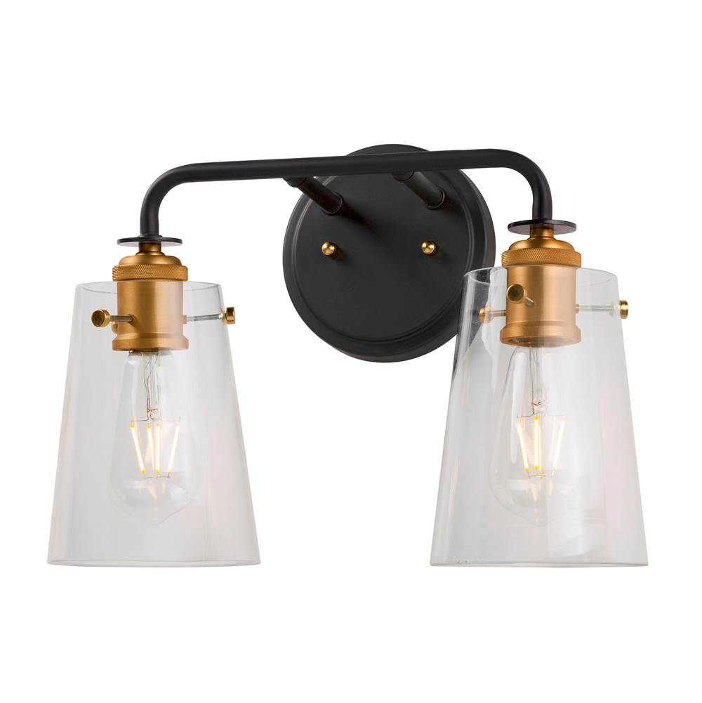 Forte Lighting Ronna 2-Light Black and Soft Gold Bath Light with Clear Glass