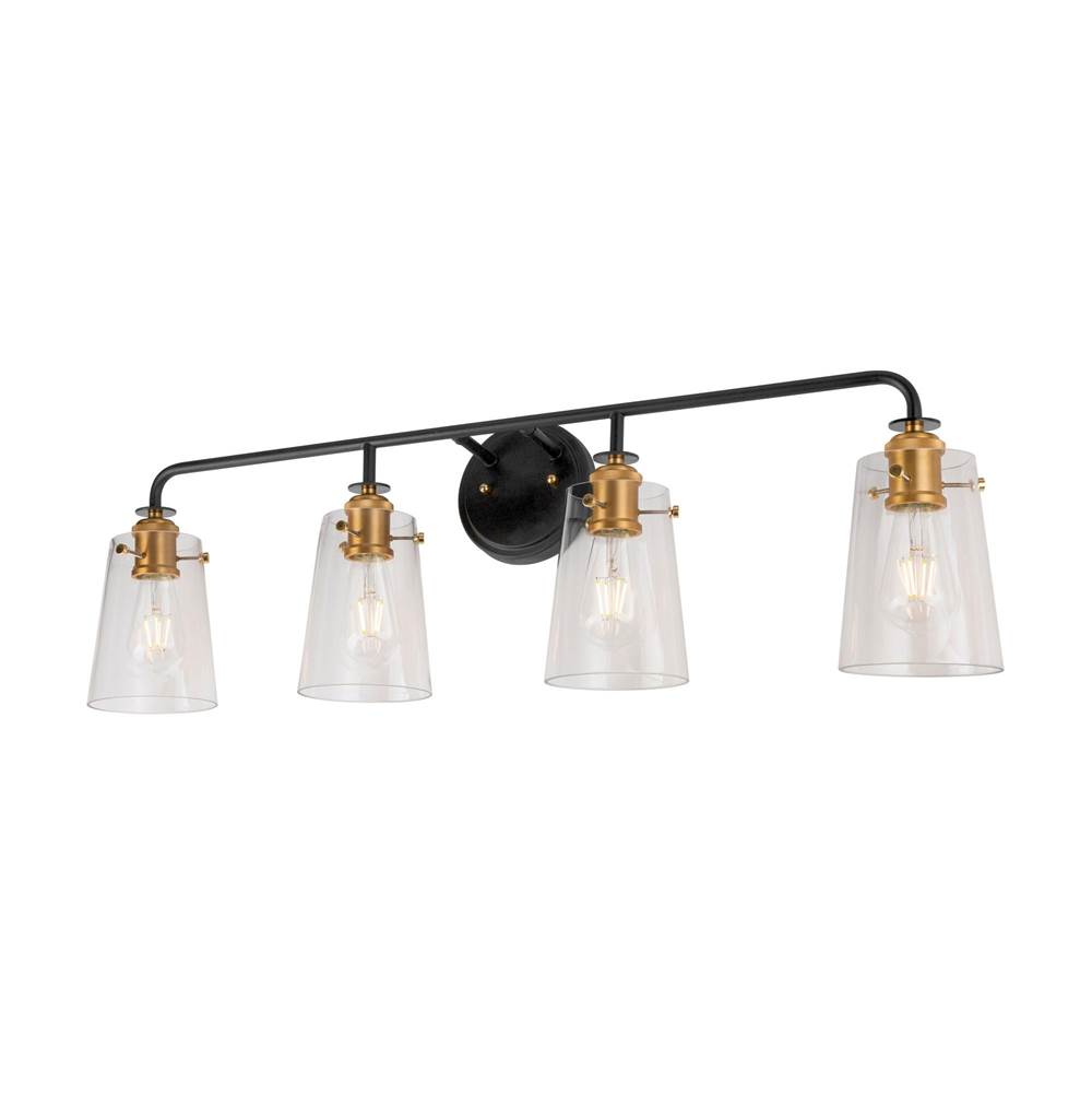Forte Lighting Ronna 4-Light Black and Soft Gold Bath Light with Clear Glass