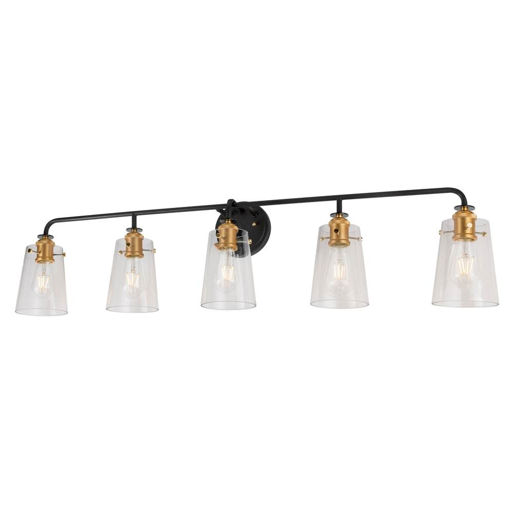 Forte Lighting Ronna 5-Light Black and Soft Gold Bath Light with Clear Glass