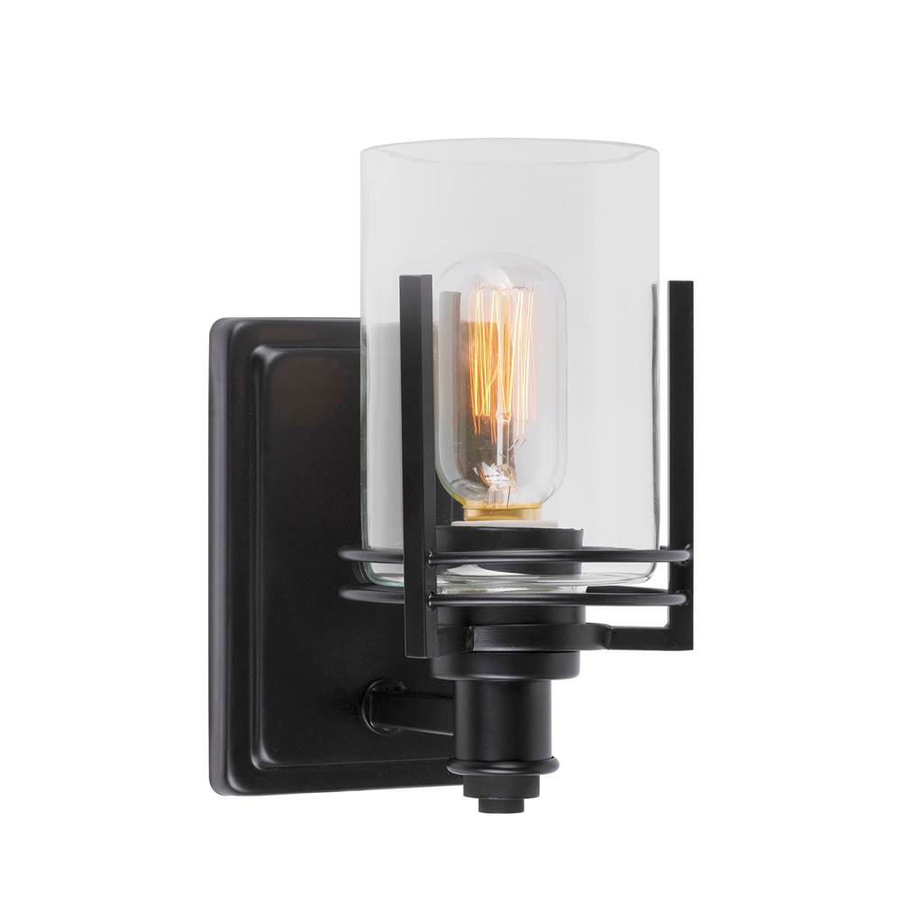 Forte Lighting Jolie 1-Light Black Wall Sconce with Clear Glass