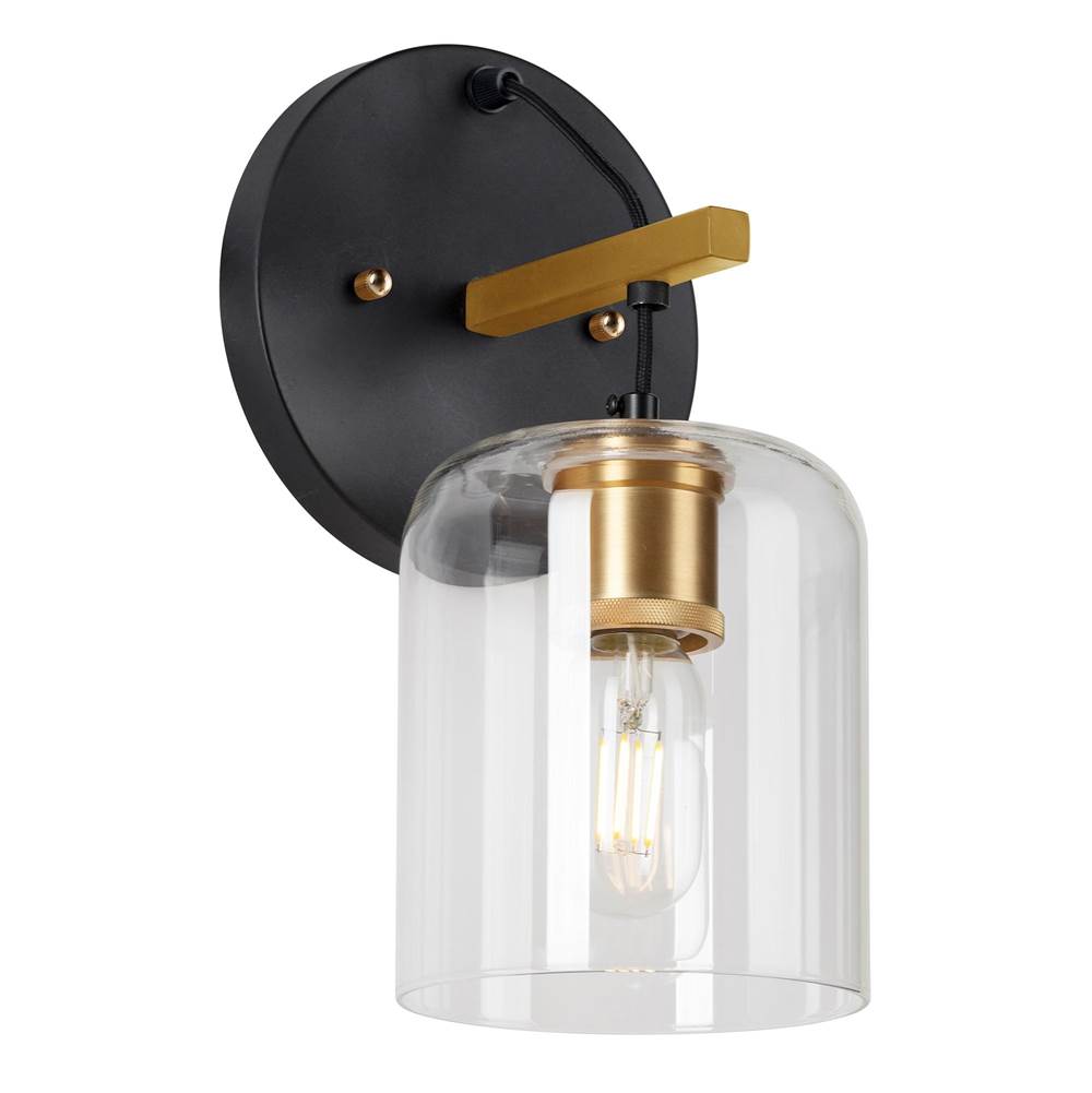 Forte Lighting Tyrone 1-Light Black and Soft Gold Wall Sconce with Clear Glass