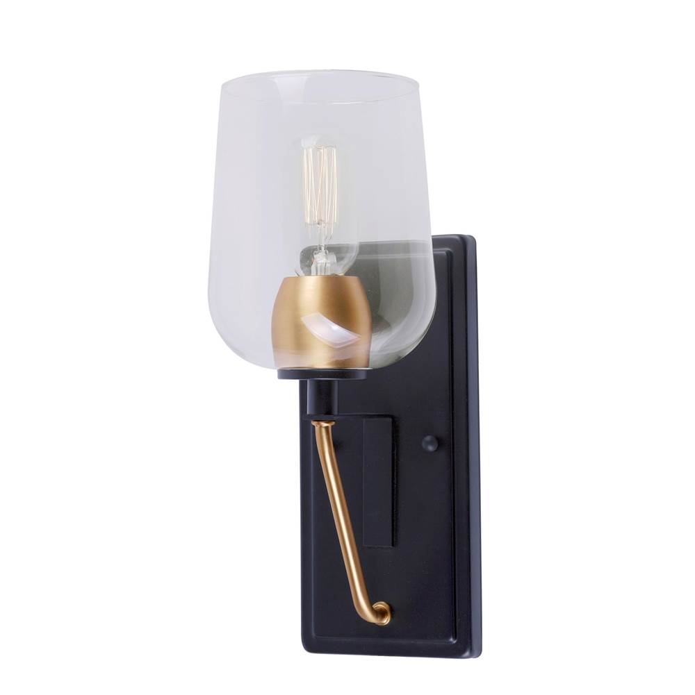 Forte Lighting Palmer 1-Light Black and Soft Gold Wall Sconce with Clear Glass