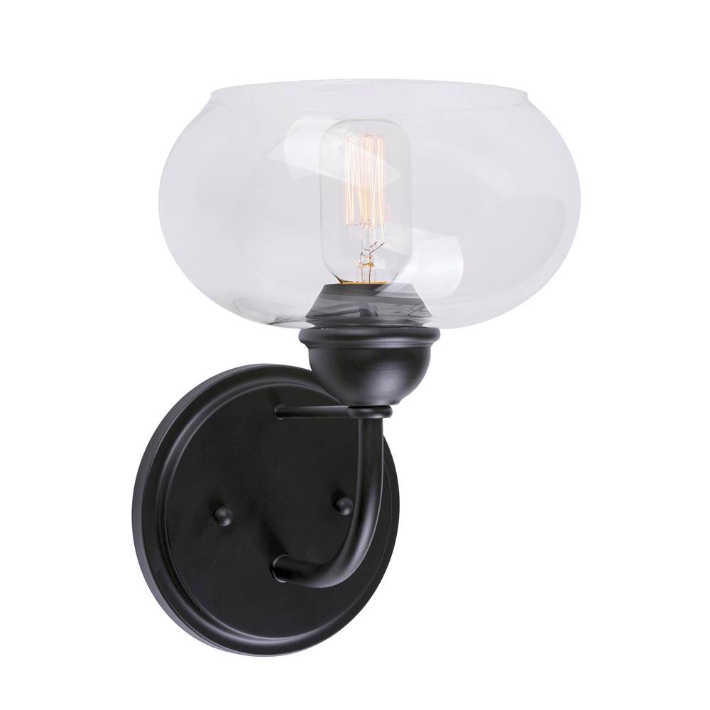 Forte Lighting Cameron 1-Light Black Wall Sconce with Clear Glass