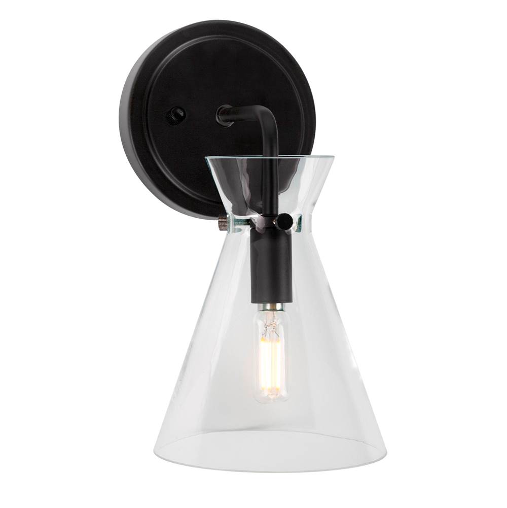 Forte Lighting Beaker 1-Light Black Wall Sconce with Clear Glass