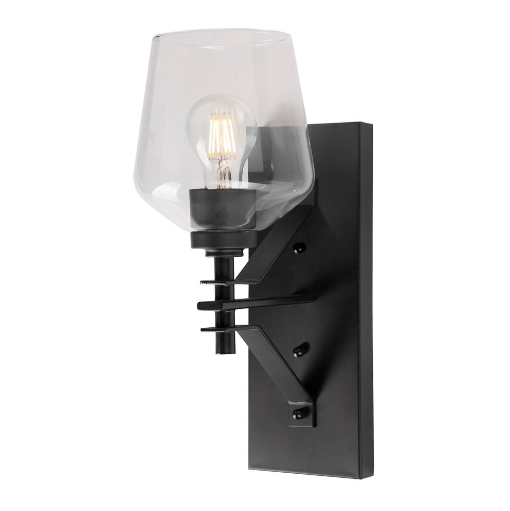 Forte Lighting Chalice 1-Light Black Wall Sconce with Clear Glass