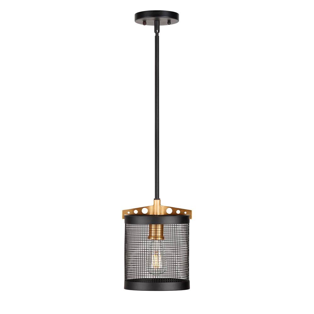 Forte Lighting Takoma 1-Light Black and Soft Gold Wire Mesh Industrial Mini Pendant with Metal Mesh Shade