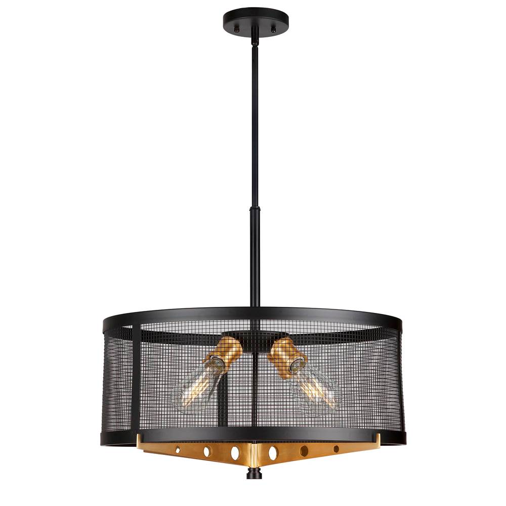 Forte Lighting Takoma 4-Light Black and Soft Gold Wire Mesh Industrial Drum Pendant with Metal Mesh Shade